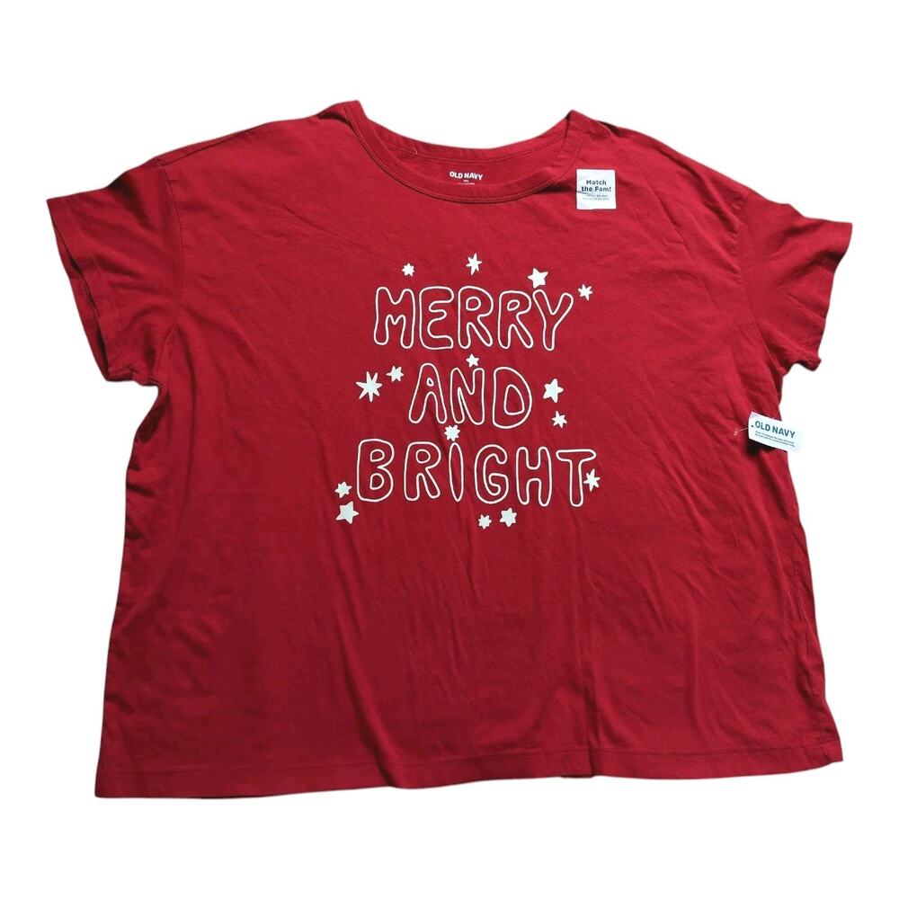 NWT Adult Old Navy Merry And Bright Christmas T-shirt, XXL, Red, Unisex